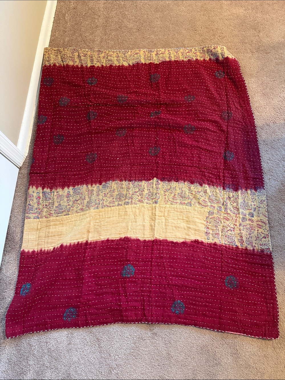 Handstitched Kantha Quilt Double Sided